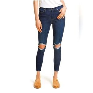 Free People Dark Blue Distressed Skinny Jeans
